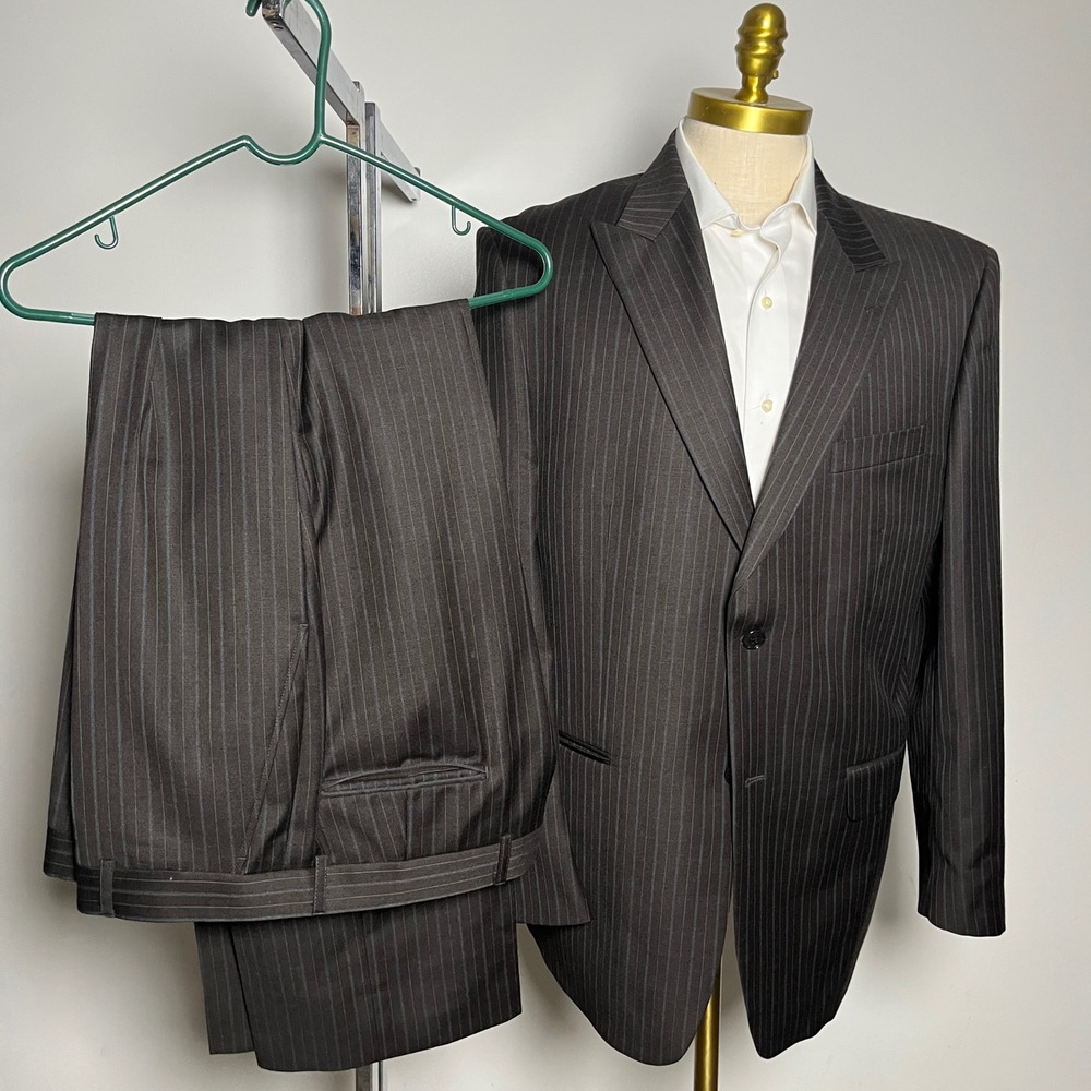 Jones New York Suit Mens 42R 35x31.5‎ Gray Pinstripe Wool 2-Button Notch Lapel